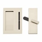 Modern Rectangular Barn Door Privacy Lock and Flush Pull with Integrated Strike in Satin Nickel