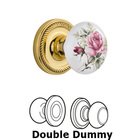 Double Dummy Set Without Keyhole - Rope Rosette with Rose Porcelain Knob in Unlacquered Brass