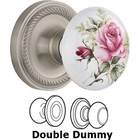 Double Dummy - Rope Rose with Rose Porcelain Knob in Satin Nickel