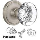 Passage Knob - Classic Rose with Round Clear Crystal Knob in Satin Nickel