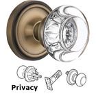 Privacy Knob - Classic Rose with Round Clear Crystal Knob in Antique Brass