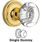 Single Dummy Classic Rosette with Round Clear Crystal Knob in Unlacquered Brass