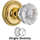 Single Dummy Rope Rosette with Crystal Knob in Unlacquered Brass
