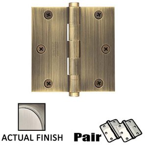3 1/2" X 3 1/2" Square Solid Brass Heavy Duty Ball Bearing Hinge (Sold In Pairs)