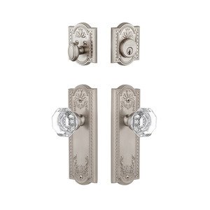 Grandeur Door Hardware - Handleset - Parthenon Plate With Chambord Crystal Knob & Matching Deadbolt