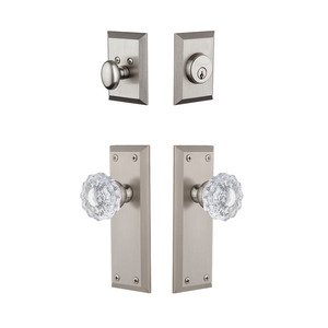Grandeur Door Hardware - Handleset - Fifth Avenue Plate With Versailles Crystal Knob & Matching Deadbolt