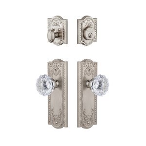 Grandeur Door Hardware - Handleset - Parthenon Plate With Fontainebleau Crystal Knob & Matching Deadbolt