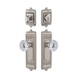 Grandeur Door Hardware - Handleset - Windsor Plate With Fontainebleau Crystal Knob & Matching Deadbolt