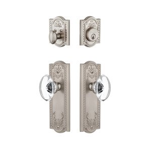 Grandeur Door Hardware - Handleset - Parthenon Plate With Provence Crystal Knob & Matching Deadbolt