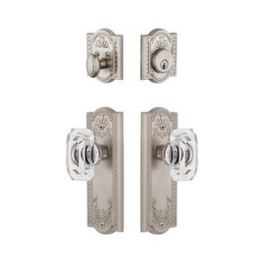 Grandeur Door Hardware - Handleset - Parthenon Plate With Baguette Crystal Knob & Matching Deadbolt