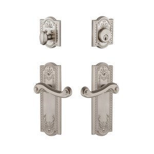 Grandeur Door Hardware - Handleset - Parthenon Plate With Newport Lever & Matching Deadbolt