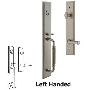Grandeur Door Hardware - Carre - One-Piece Handleset with C Grip and Georgetown Left Handed Lever in Satin Nickel