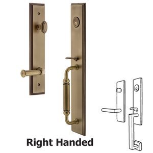 Grandeur Door Hardware - Carre - One-Piece Handleset with C Grip and Georgetown Left Handed Lever in Satin Nickel