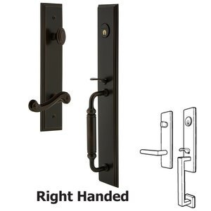 Grandeur Door Hardware - Carre - One-Piece Handleset with C Grip and Newport Left Handed Lever in Satin Nickel