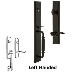 Grandeur Door Hardware - Carre - One-Piece Handleset with F Grip and Bellagio Left Handed Lever in Satin Nickel