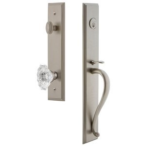 Grandeur Door Hardware - Carre - One-Piece Handleset with S Grip and Biarritz Knob in Satin Nickel