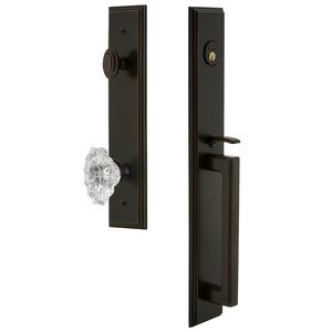 Grandeur Door Hardware - Carre - One-Piece Handleset with D Grip and Biarritz Knob in Satin Nickel