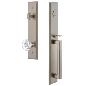 Grandeur Door Hardware - Carre - One-Piece Handleset with D Grip and Bordeaux Knob in Satin Nickel