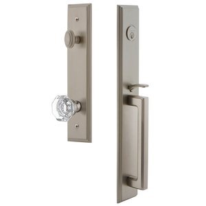 Grandeur Door Hardware - Carre - One-Piece Handleset with D Grip and Chambord Knob in Satin Nickel