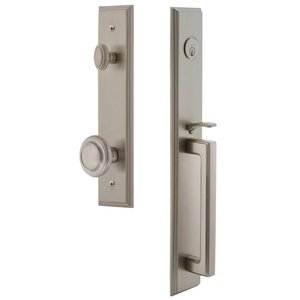 Grandeur Door Hardware - Carre - One-Piece Handleset with D Grip and Circulaire Knob in Satin Nickel