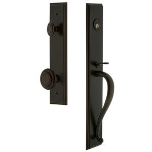 Grandeur Door Hardware - Carre - One-Piece Handleset with S Grip and Circulaire Knob in Satin Nickel