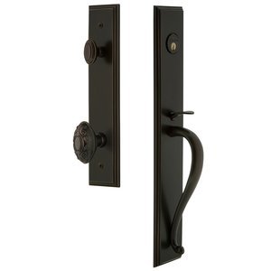 Grandeur Door Hardware - Carre - One-Piece Handleset with S Grip and Grande Victorian Knob in Satin Nickel