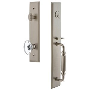 Grandeur Door Hardware - Carre - One-Piece Handleset with F Grip and Provence Knob in Satin Nickel
