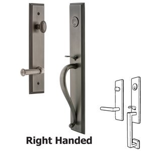Grandeur Door Hardware - Carre - One-Piece Handleset with S Grip and Georgetown Left Handed Lever in Satin Nickel