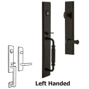 Grandeur Door Hardware - Carre - One-Piece Handleset with F Grip and Georgetown Left Handed Lever in Satin Nickel