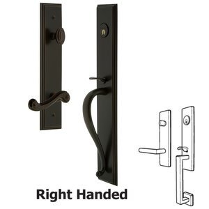 Grandeur Door Hardware - Carre - One-Piece Handleset with S Grip and Newport Left Handed Lever in Satin Nickel