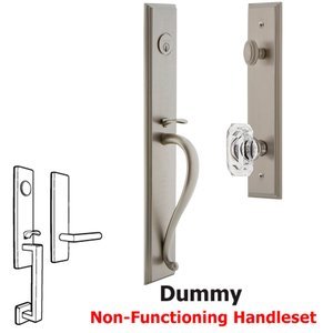 Grandeur Door Hardware - Carre - One-Piece Dummy Handleset with S Grip and Baguette Clear Crystal Knob in Satin Nickel