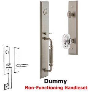 Grandeur Door Hardware - Carre - One-Piece Dummy Handleset with F Grip and Baguette Clear Crystal Knob in Satin Nickel