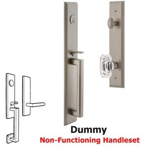 Grandeur Door Hardware - Carre - One-Piece Dummy Handleset with D Grip and Baguette Clear Crystal Knob in Satin Nickel
