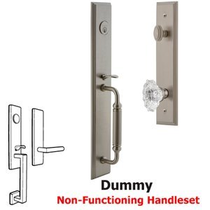 Grandeur Door Hardware - Carre - One-Piece Dummy Handleset with C Grip and Biarritz Knob in Satin Nickel