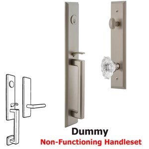 Grandeur Door Hardware - Carre - One-Piece Dummy Handleset with D Grip and Biarritz Knob in Satin Nickel