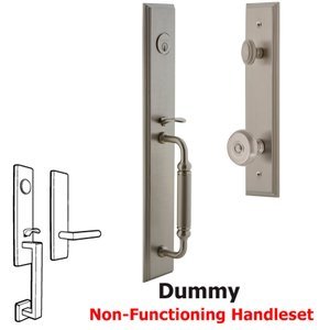 Grandeur Door Hardware - Carre - One-Piece Dummy Handleset with C Grip and Bouton Knob in Satin Nickel