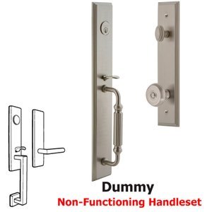 Grandeur Door Hardware - Carre - One-Piece Dummy Handleset with F Grip and Bouton Knob in Satin Nickel