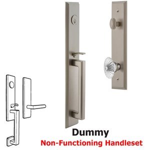 Grandeur Door Hardware - Carre - One-Piece Dummy Handleset with D Grip and Burgundy Knob in Satin Nickel