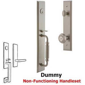 Grandeur Door Hardware - Carre - One-Piece Dummy Handleset with F Grip and Parthenon Knob in Satin Nickel
