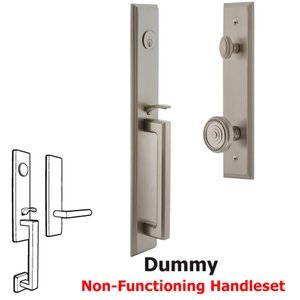 Grandeur Door Hardware - Carre - One-Piece Dummy Handleset with D Grip and Soleil Knob in Satin Nickel