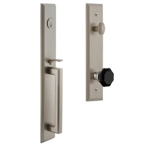 Grandeur - Carre - One-Piece Handleset with D Grip and Lyon Knob in Satin Nickel