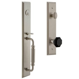 Grandeur - Carre - One-Piece Handleset with F Grip and Lyon Knob in Satin Nickel