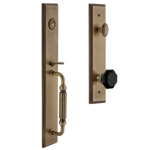 Grandeur - Carre - One-Piece Handleset with F Grip and Lyon Knob in Satin Nickel