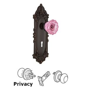 Nostalgic Warehouse - Victorian Plate with Keyhole and Crystal Pink Glass Door Knob