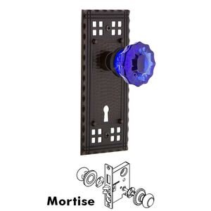 Nostalgic Warehouse - Complete Mortise Lockset with Keyhole - Craftsman Plate Crystal Cobalt Glass Door Knob