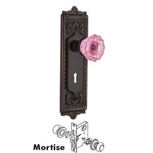 Nostalgic Warehouse - Complete Mortise Lockset with Keyhole - Egg & Dart Plate with Crystal Pink Glass Door Knob