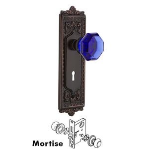 Nostalgic Warehouse - Complete Mortise Lockset with Keyhole - Egg & Dart Plate with Waldorf Cobalt Door Knob