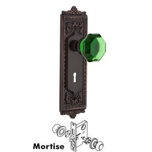 Nostalgic Warehouse - Complete Mortise Lockset with Keyhole - Egg & Dart Plate with Waldorf Emerald Door Knob