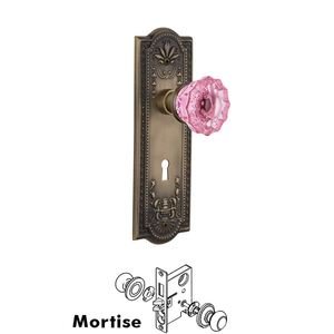 Nostalgic Warehouse - Complete Mortise Lockset with Keyhole - Meadows Plate with Crystal Pink Glass Door Knob