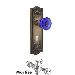 Nostalgic Warehouse - Complete Mortise Lockset with Keyhole - Meadows Plate with Crystal Cobalt Glass Door Knob